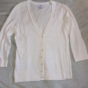 ANN TAYLOR LOFT WOMEN'S SWEATER White Small S Button Up Cardigan Sequin Long